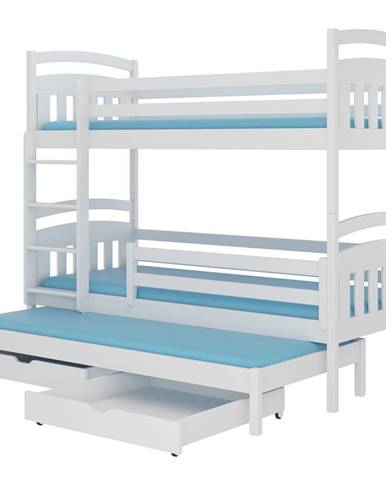Arkus drevená poschodová posteľ s prístelkou 90x200 cm biela