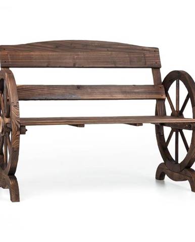 Blumfeldt Ammergau, záhradná lavica, drevená, kolesá voza, 108 x 65 x 86 cm, jedľové opaľované drevo