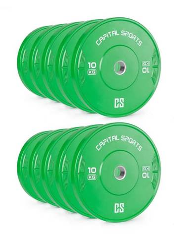 Capital Sports Nipton Bumper Plates, závažia k činkám, 5 párov, 10 kg, tvrdá guma, zelené Capital Sports