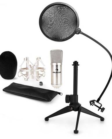 Auna CM001S mikrofónová sada V2 - kondenzátorový mikrofón, mikrofónový stojan, pop filter, strieborná farba