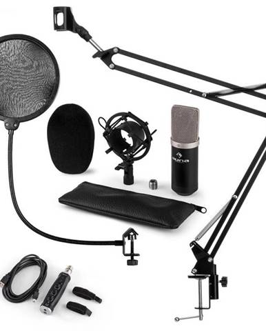 Auna CM003 mikrofónová sada V4, kondenzátorový mikrofón, USB-konvertor, mikrofónové rameno, čierna farba