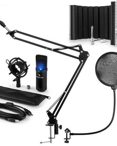 Auna MIC-900B-LED USB mikrofónová sada V5, čierna, kondenzátorový mikrofón, pop filter, akustická clona, rameno