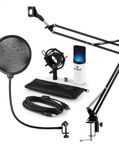 Auna MIC-900WH-LED, USB mikrofónová sada V4, biela, kondenzátorový mikrofón, pop filter, mikrofónové rameno, LED