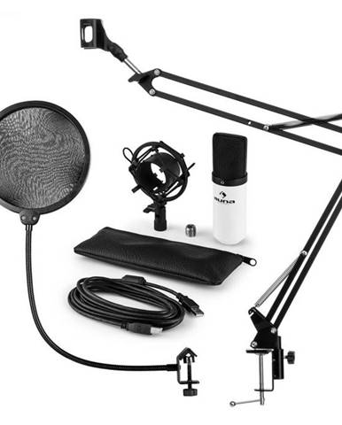 Auna MIC-900WH, USB mikrofónová sada V4, biela, kondenzátorový mikrofón, pop filter, mikrofónové rameno