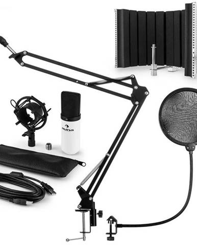 Auna MIC-900WH USB mikrofónová sada V5 kondenzátorový mikrofón, pop filter, mikrofónový absorbčný panel, mikrofónové rameno biela farba
