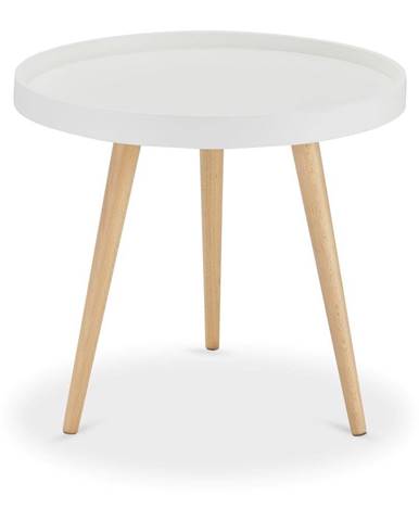 Biely odkladací stolík s nohami z bukového dreva FurnhoOpus, Ø 50 cm