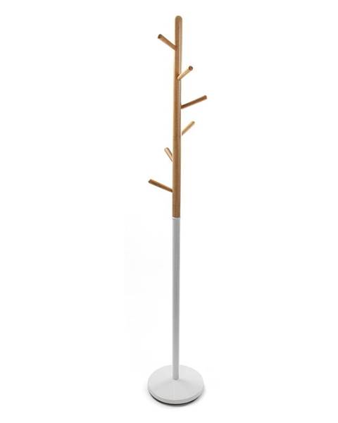 Versa Biely vešiak s drevenými prvkami VERSA Clothes, výška 180 cm