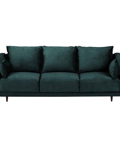 Modrozelená zamatová rozkladaca pohovka s úložným priestorom Mazzini Sofas Freesia, 215 cm