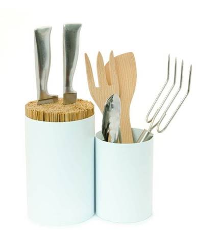 Biely blok na nože a kuchynské náčinie z bambusového dreva Wireworks Knife&Spoon